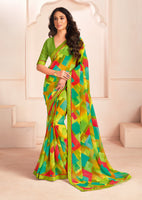 Light Green Bemberg Georgette Elegant Designer Digital Printed Ceremonial Classy Saree