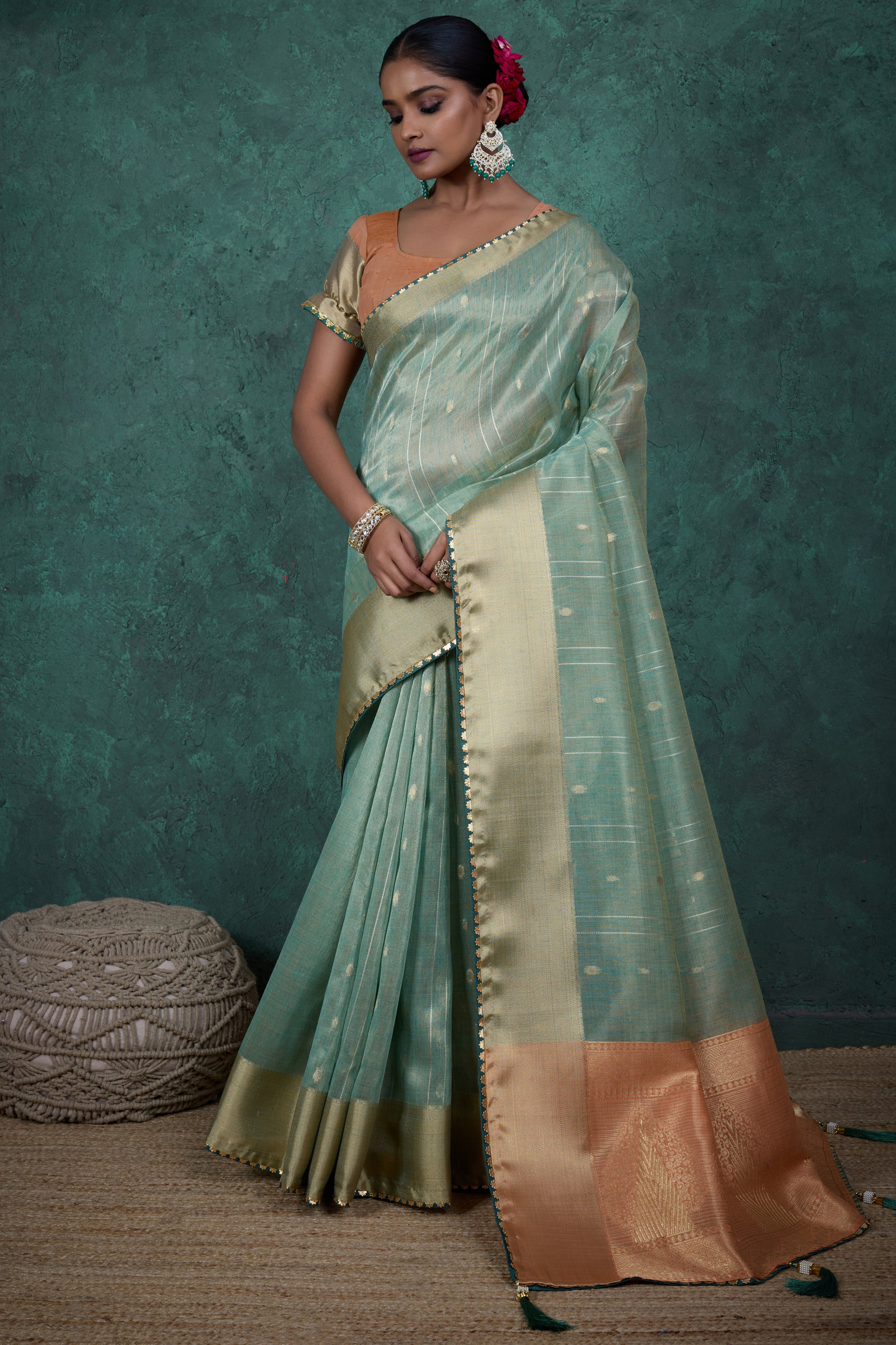 Light Green Color Linen Blend Saree With  Self Woven Butta