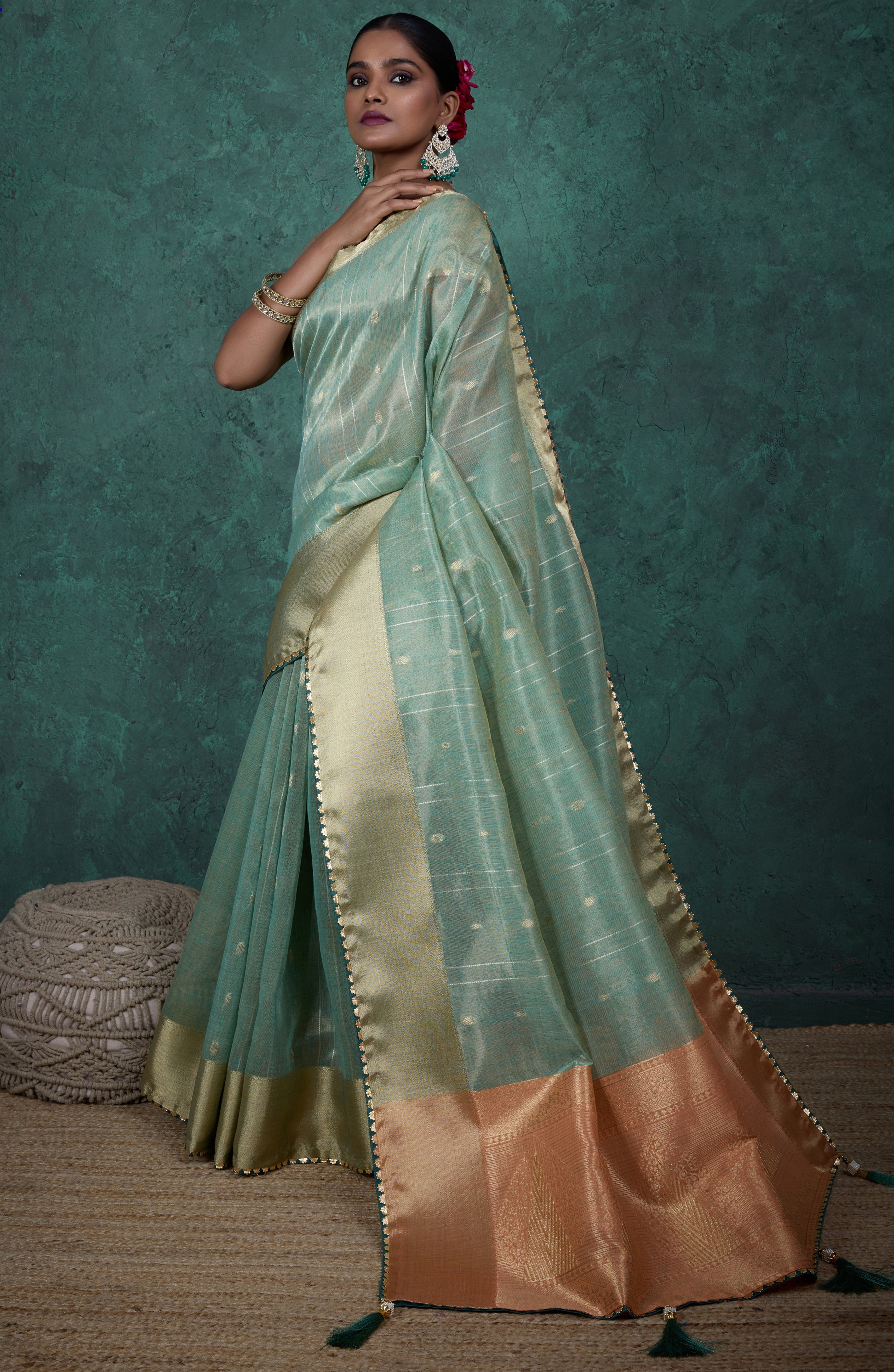 Light Green Color Linen Blend Saree With  Self Woven Butta