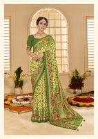 Light Green Ethnic Woven Border Designer With Ikkat Printed Cotton Silk Saree
