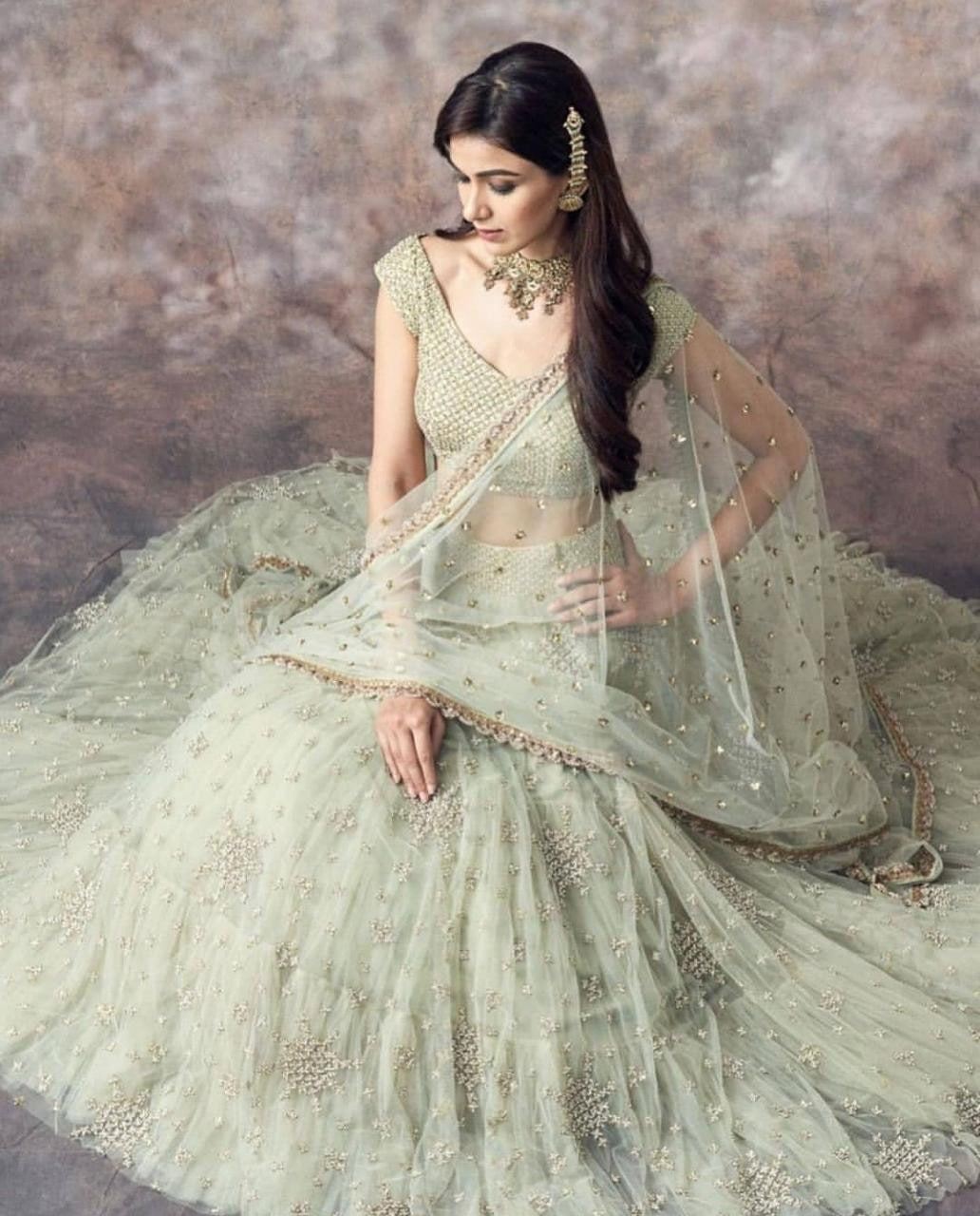 Light Green Lehenga Choli With Embroidery Work