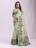 Light Green Linen Cotton Woven Thread Designer Festive Sophisticated Saree
