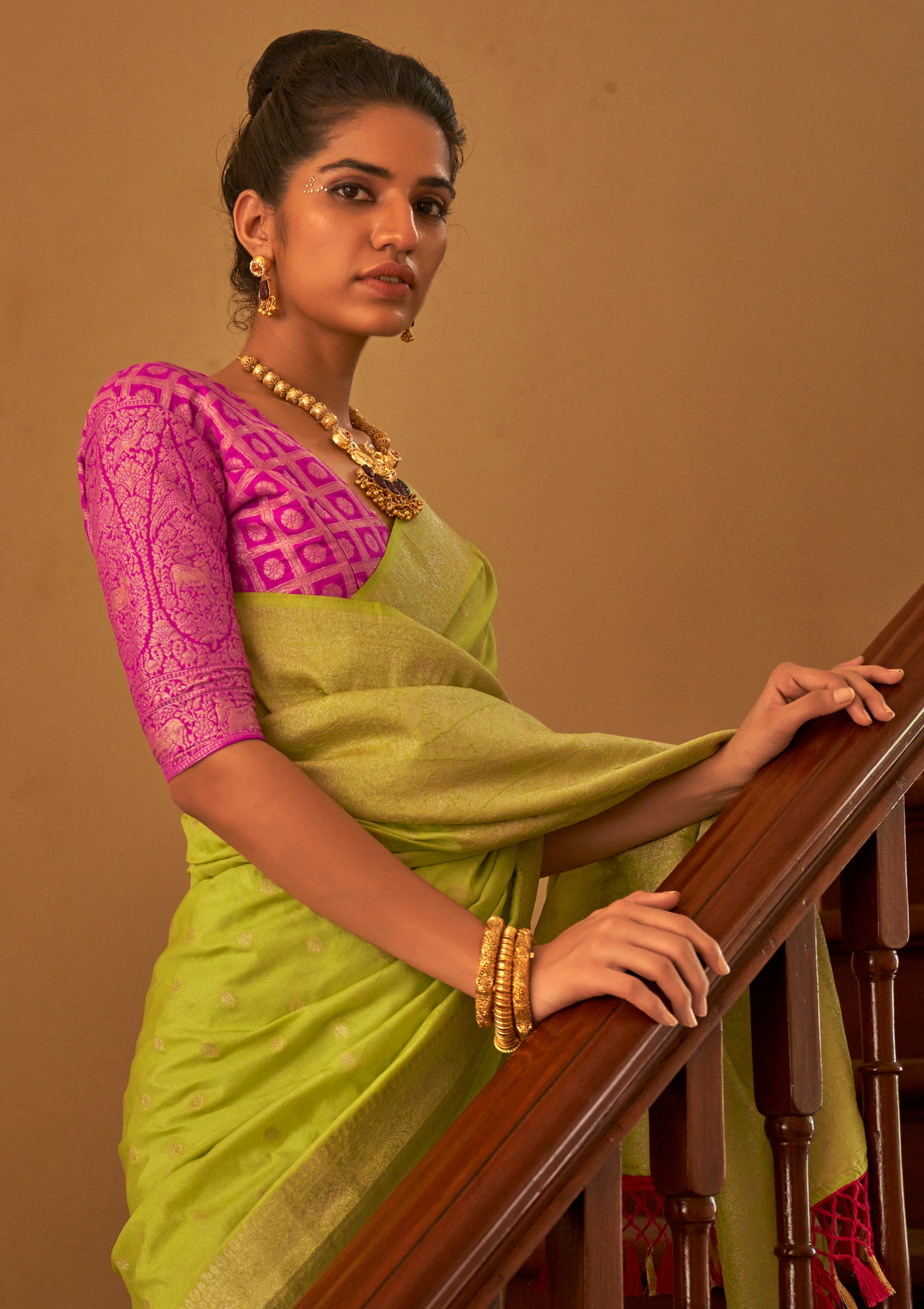 Light Green Nylon Saree With  Jacquard Woven Work