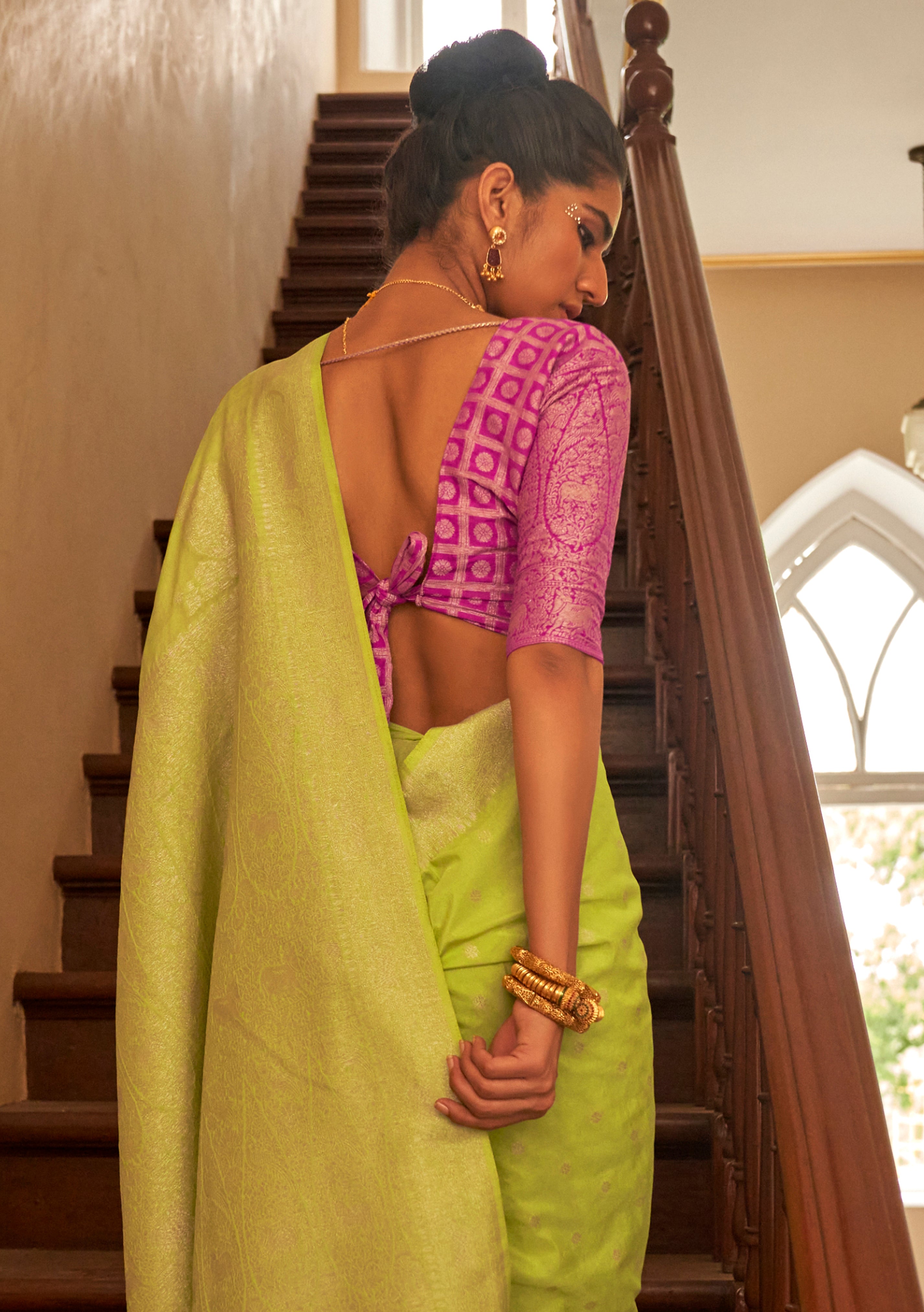 Light Green Nylon Saree With  Jacquard Woven Work