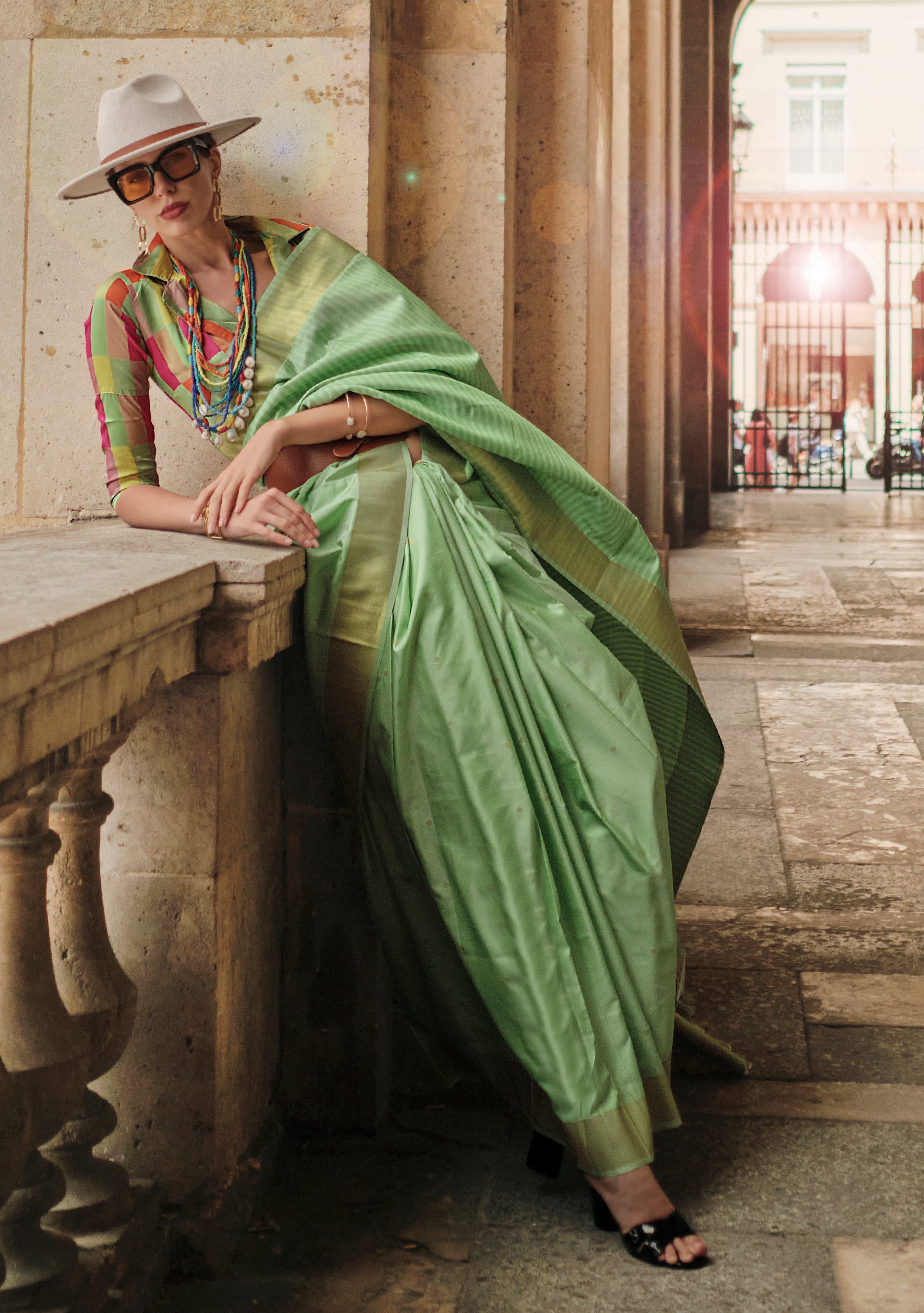 Light Green Soft Handloom Silk Saree With Woven Work