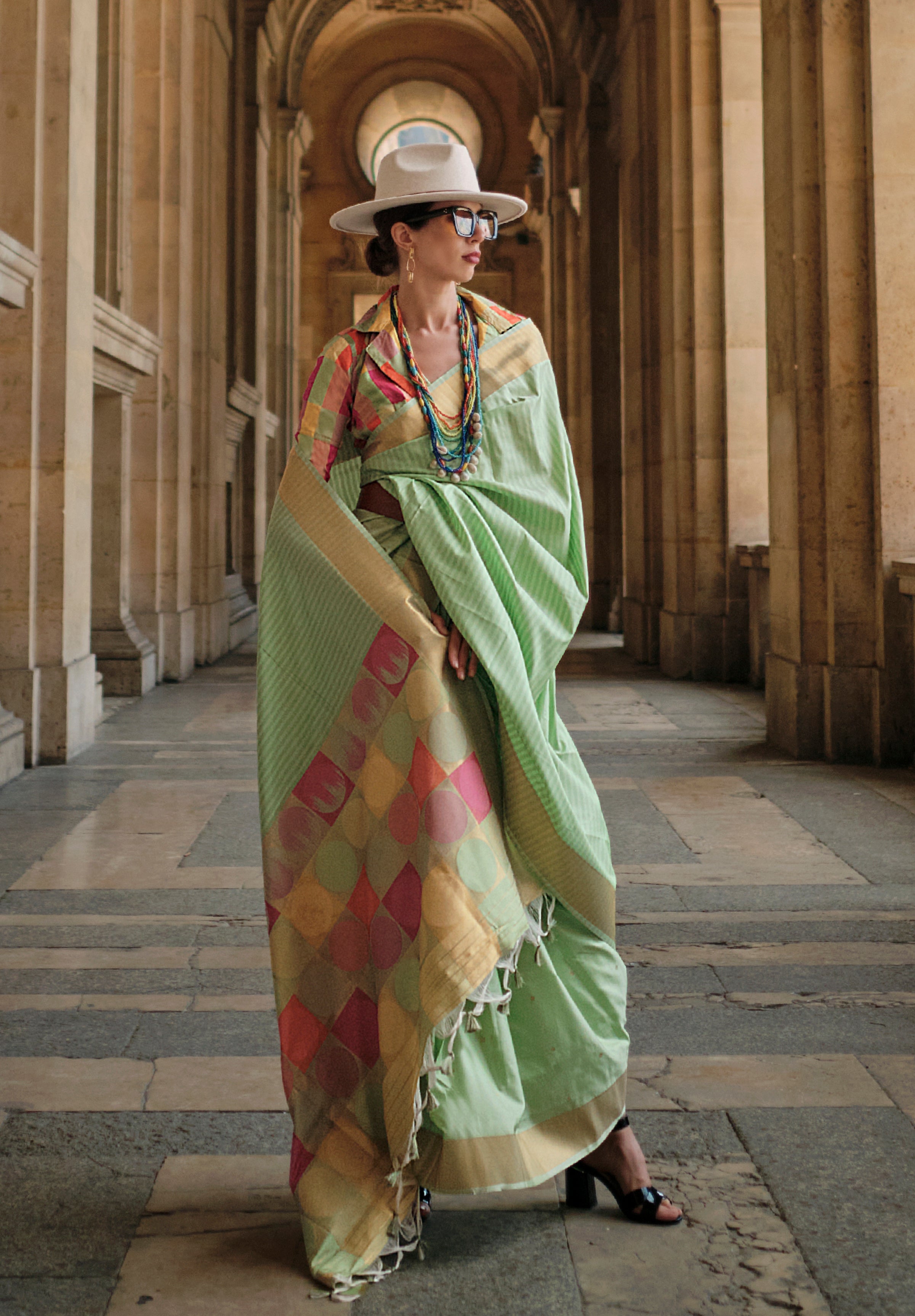 Light Green Soft Handloom Silk Saree With Woven Work
