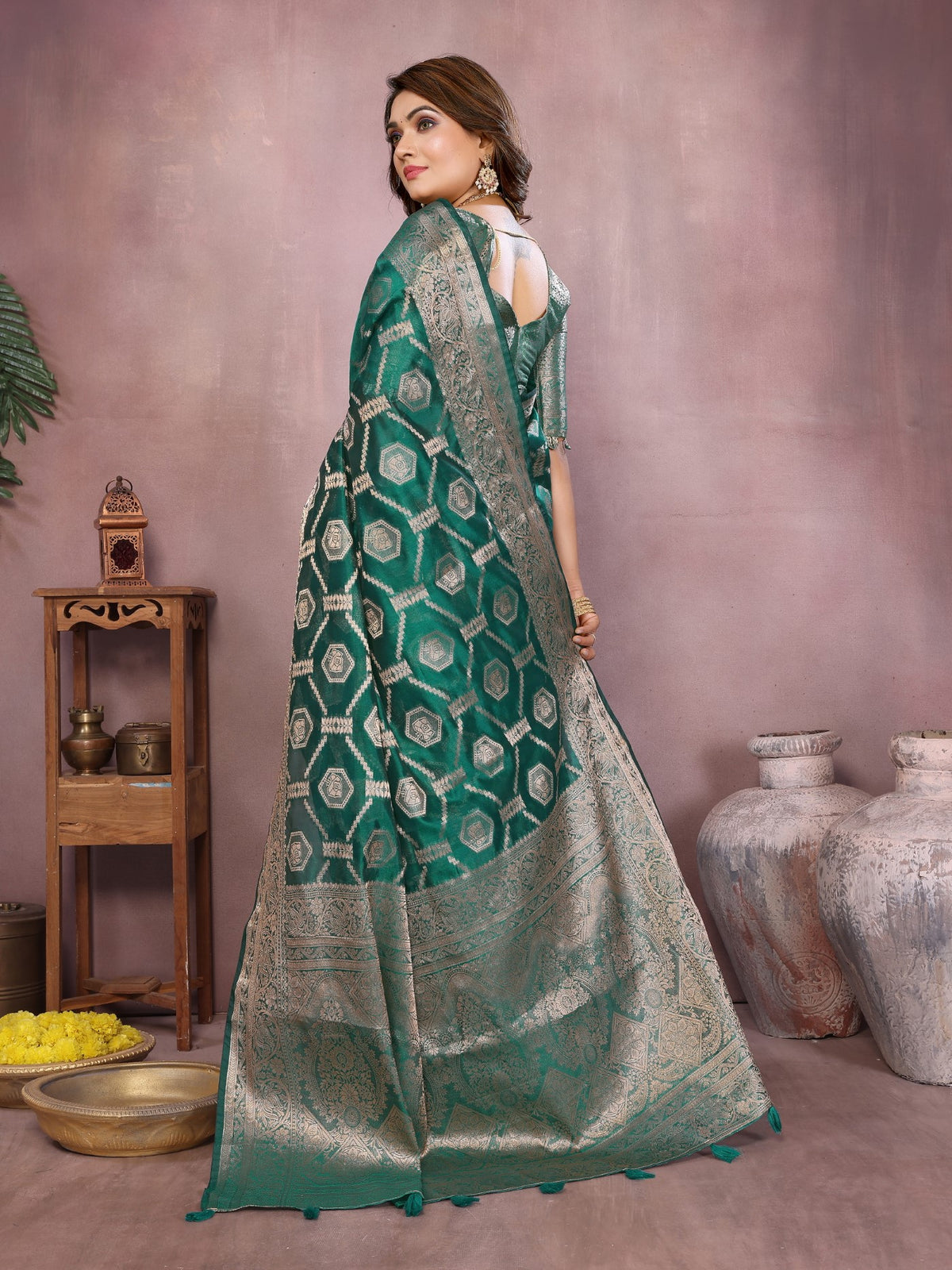 Light Green Soft Organza Silk Saree With Elegant Weaving