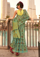 Light Green Tissue Silk Saree With  Printed