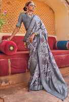 Light Grey Color Pv Silk Saree With  Smart Floral Print