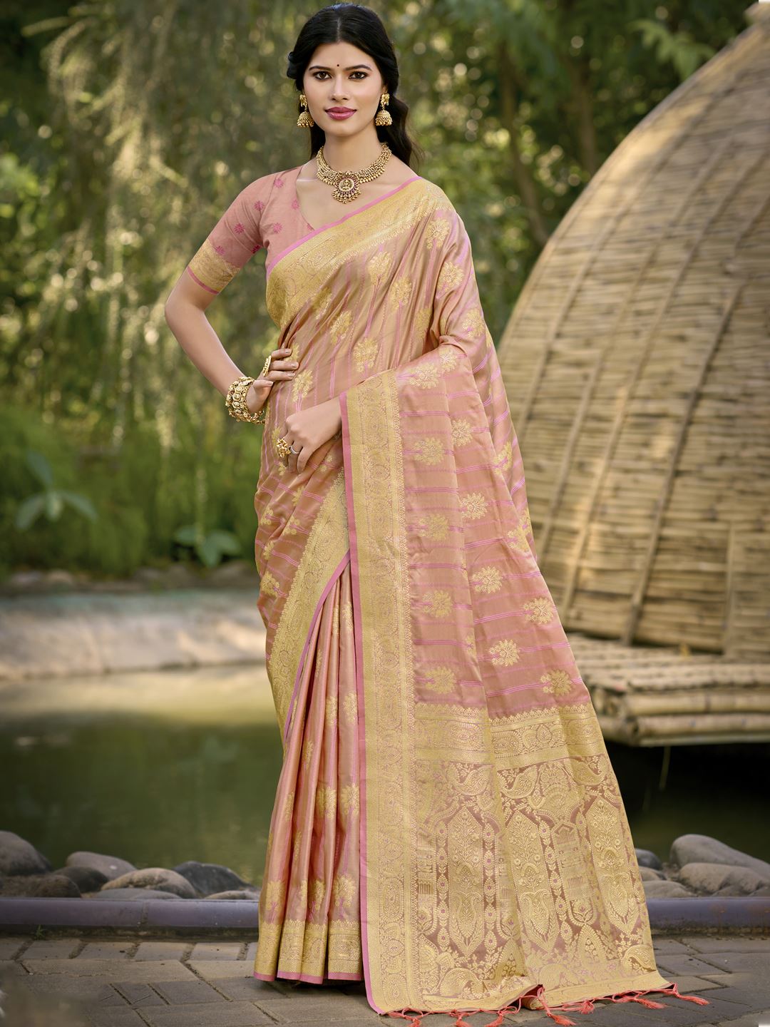 Light Peach Color Classic Silk Saree