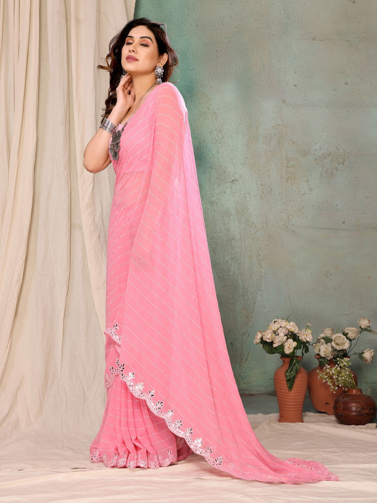 Light Pink Georgette Saree with Fancy Printed Design