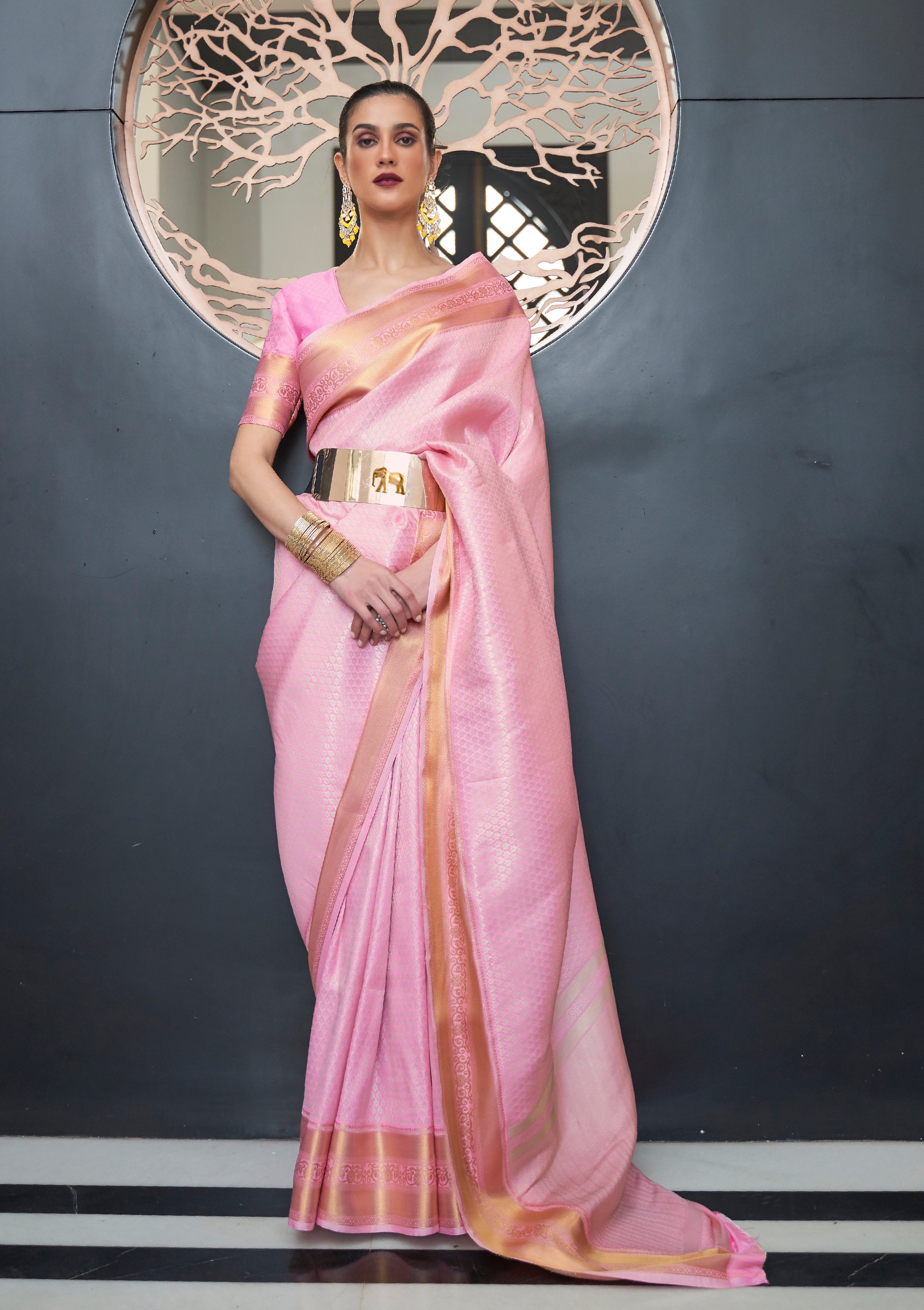 Light Pink Handloom Silk Saree with  Woven Work