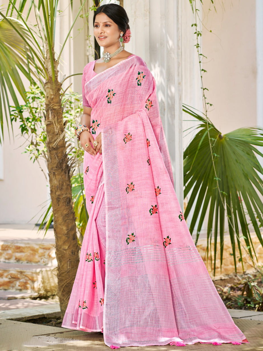 Light Pink Linen Saree With Timeless Grace and Elegant Charm