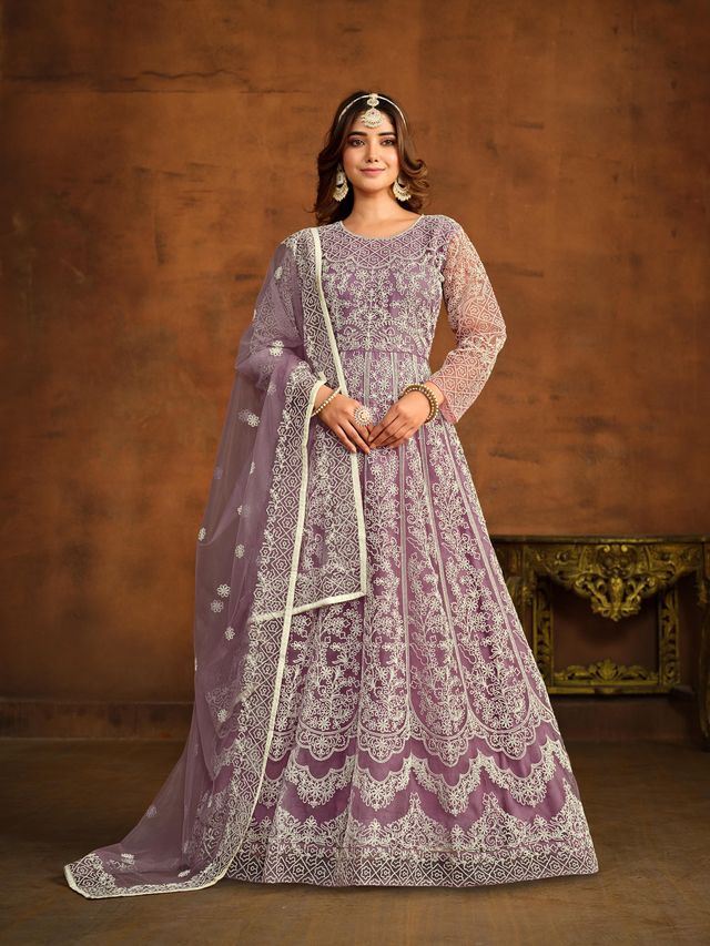 Light Purple Anarkali Suit With Heavy Thread Embroidery Work