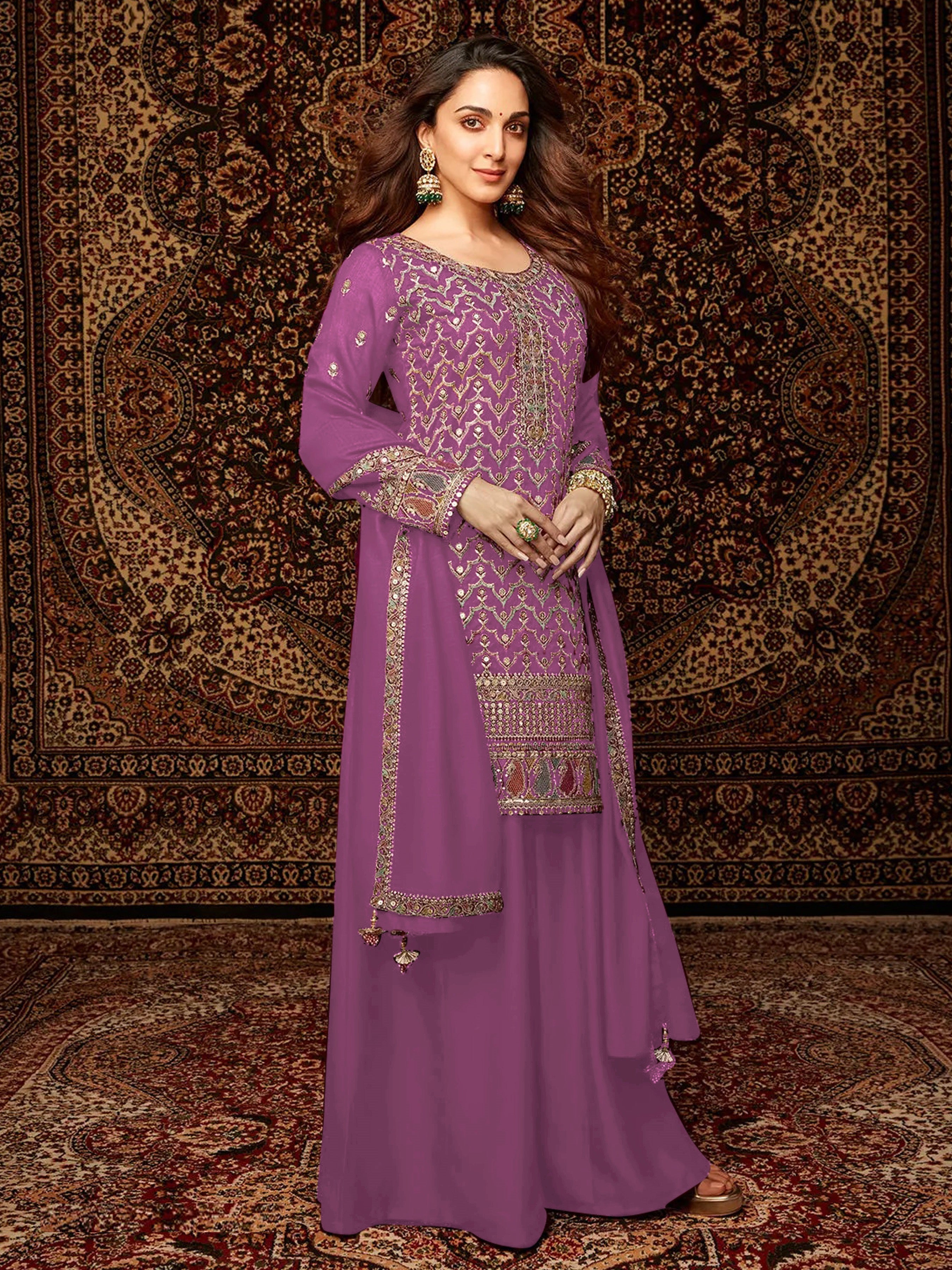 Light Purple Heavy Designer Suit With Heavy Embroidery Work