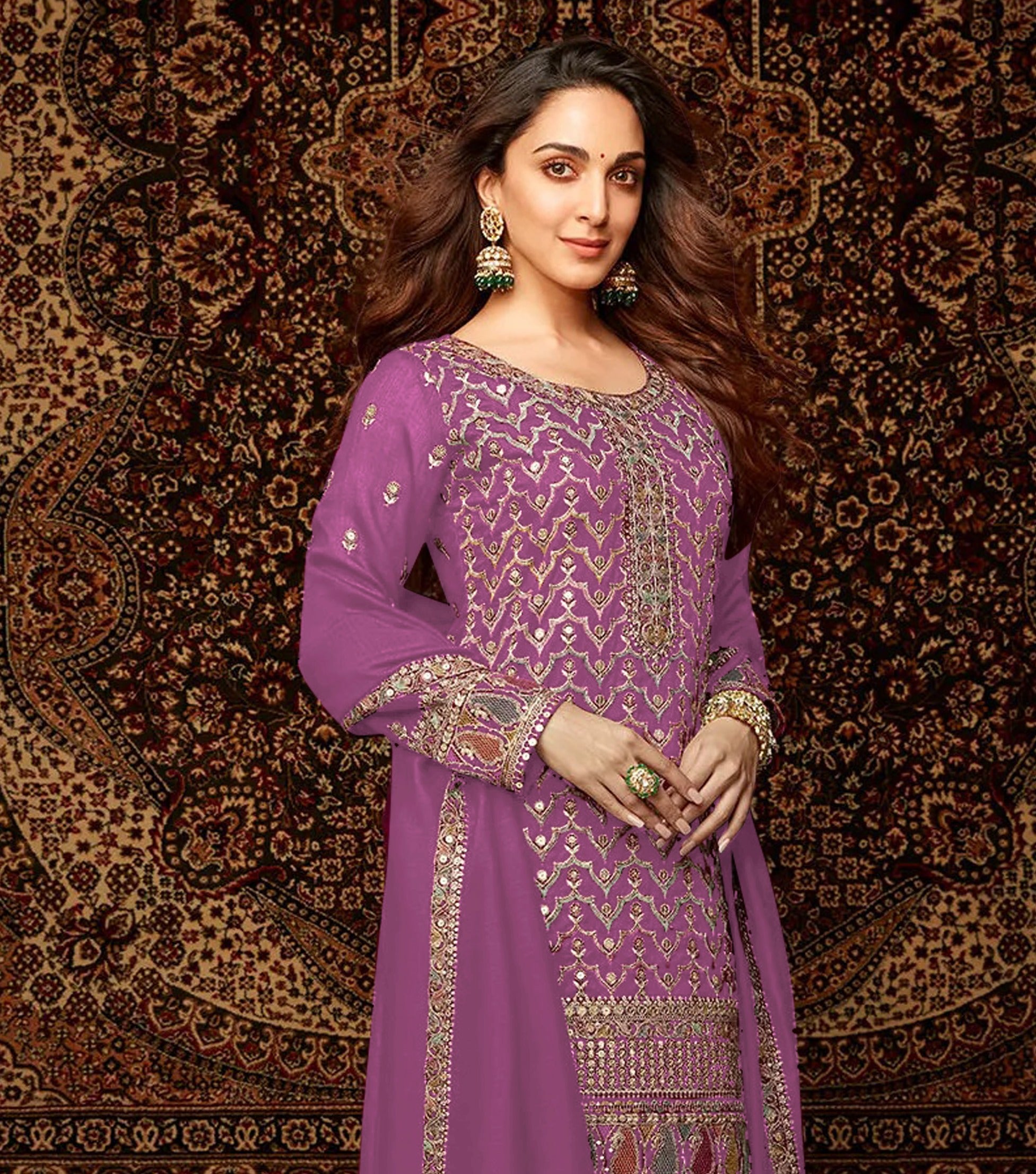 Light Purple Heavy Designer Suit With Heavy Embroidery Work