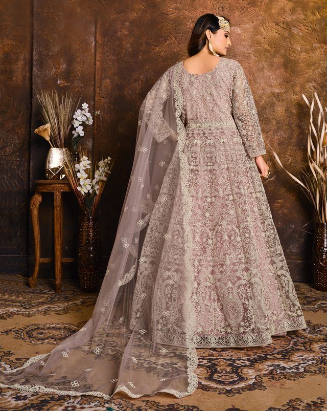 Light Purple Net Heavy Thread Embroidery Work  Anarkali Suits