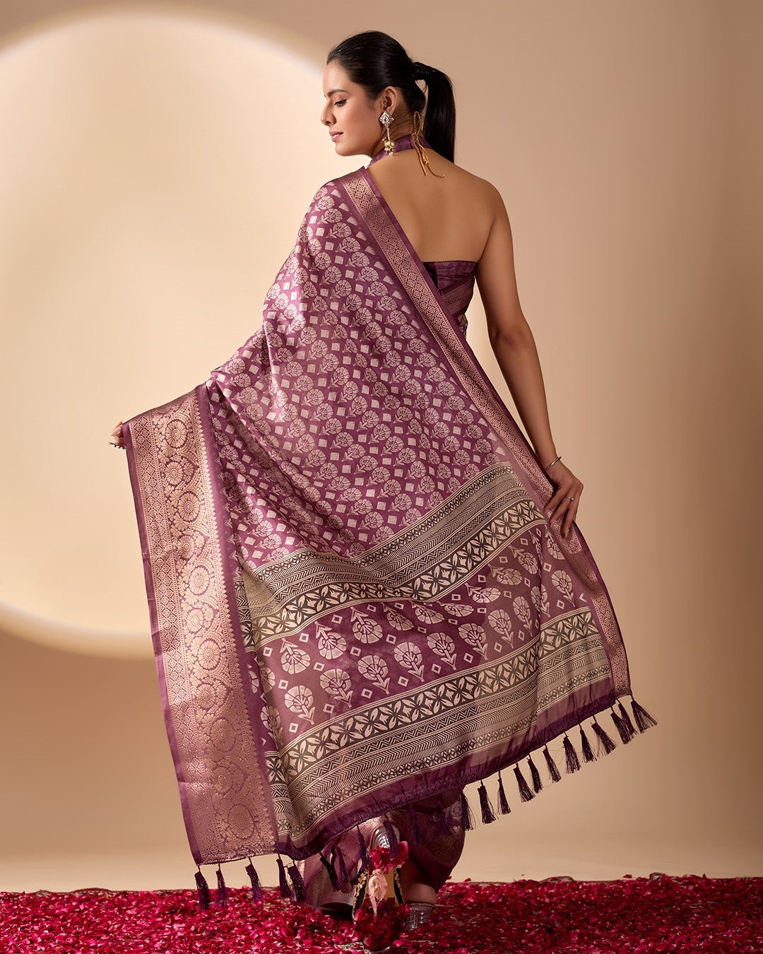 Light Purple Soft Lichi Silk Saree With Digital Printed Elegant Premium Saree