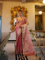 Light pink Tissue Shimmer Saree with Zari Weaving & Sequins Lace