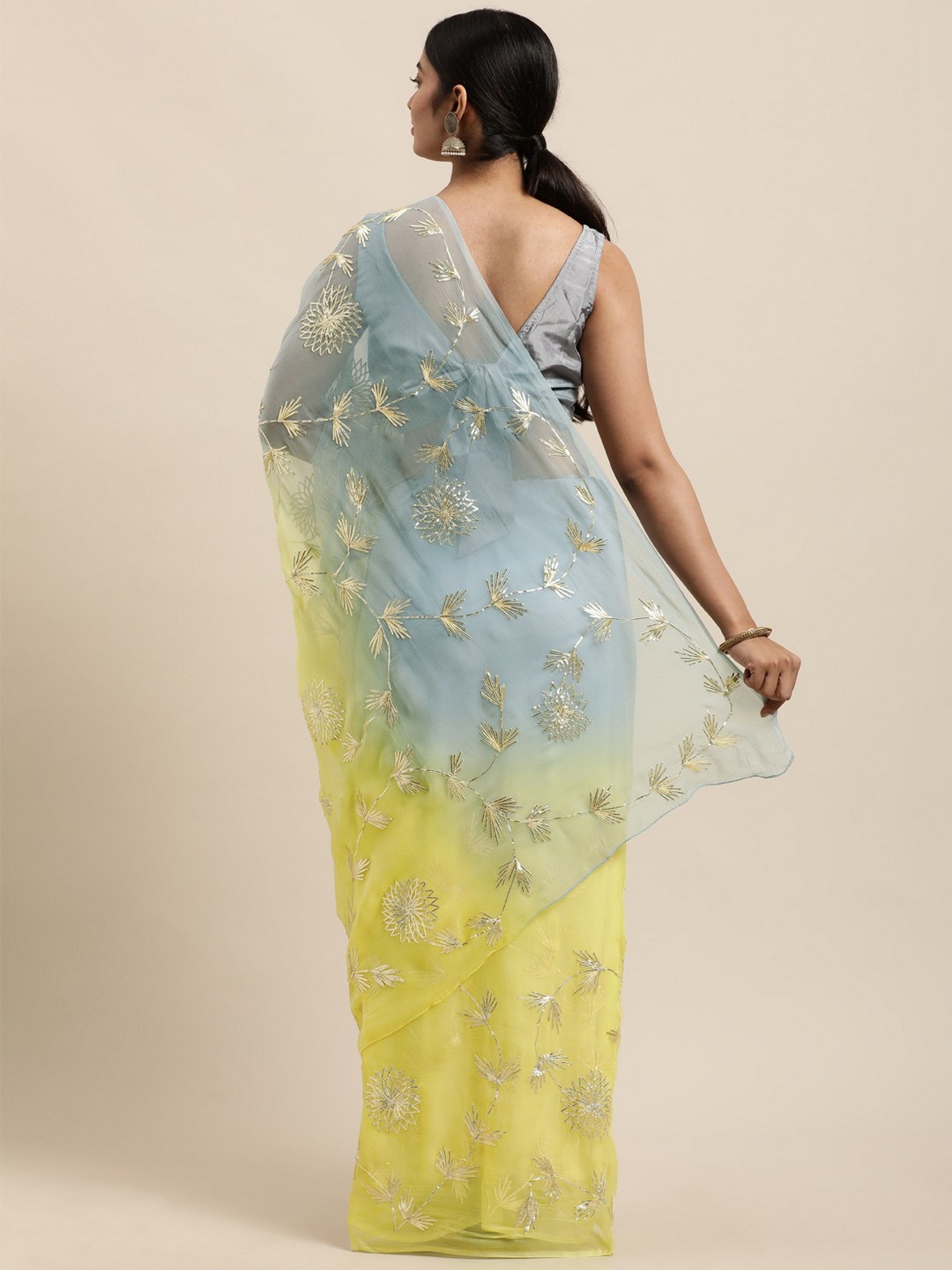 Lime Girlie Organza Designer Gota Patti Work Traditional Rich Saree