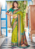 Lime Paithni Silk Saree with Jacquard Woven work