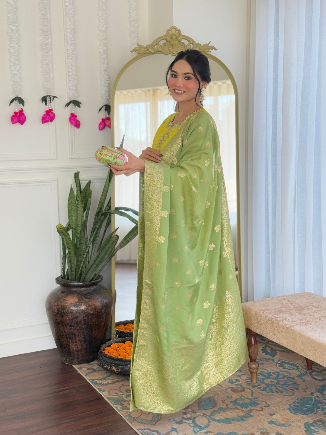 Liril Chanderi Viscose Elegant Kurta Pant Set With Embroidery Work