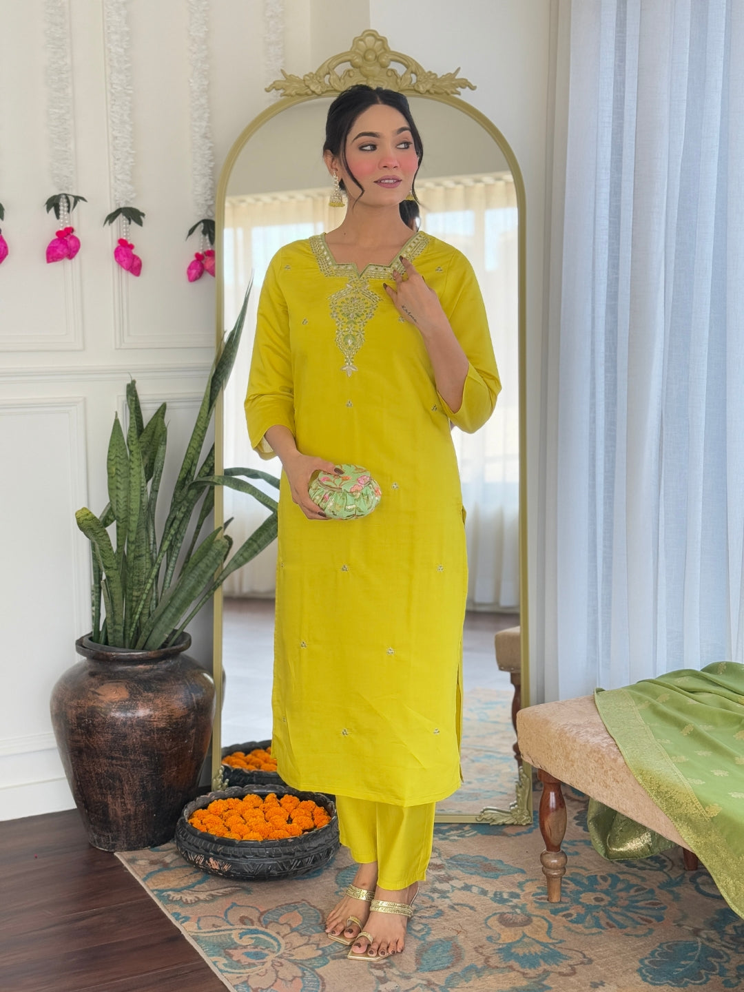 Liril Chanderi Viscose Elegant Kurta Pant Set With Embroidery Work