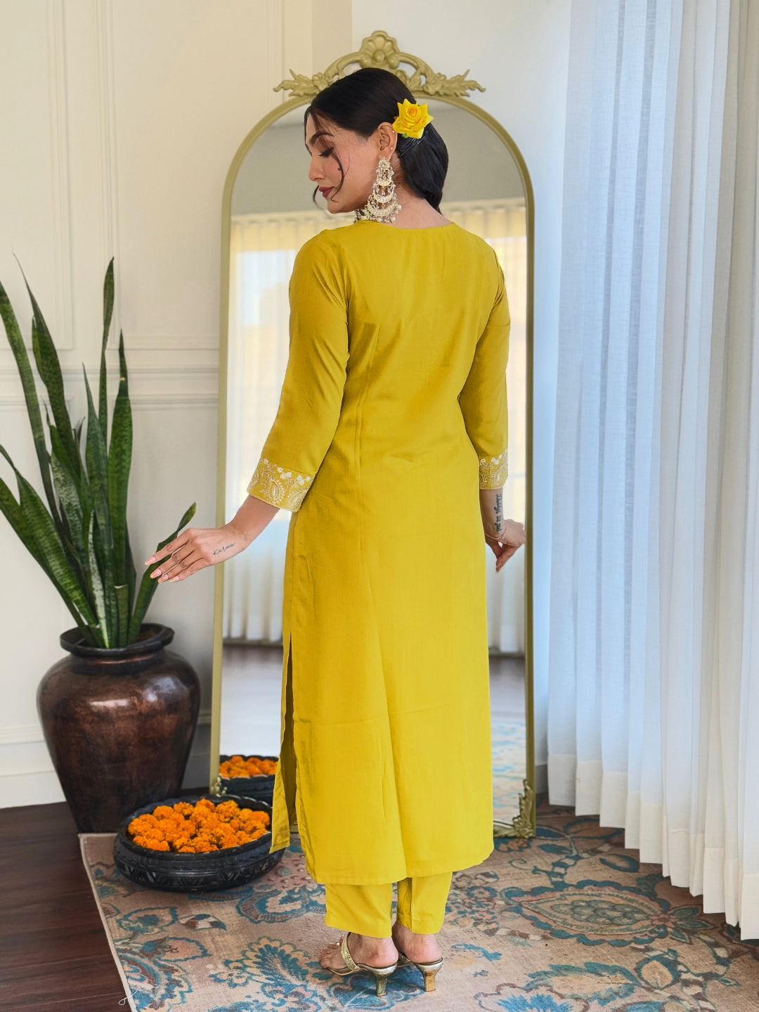 Liril Rayon Slub Elegant Kurta Pant Set With Embroidery Work