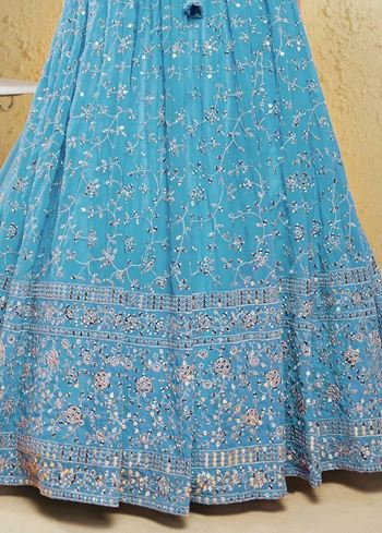 Lovely Sky-Blue Embroidered Georgette Engagement Wear Lehenga Choli