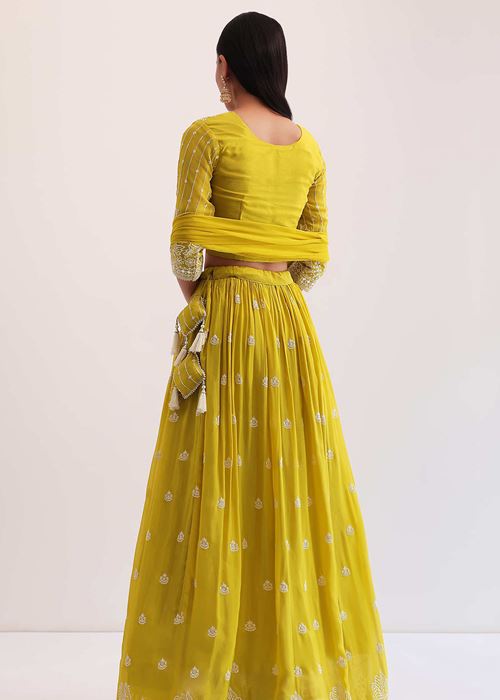 Lovely Yellow Thread Embroidered Georgette Haldi Wear Lehenga Choli