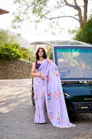 Luvender Floral Marble Saree with Lace Border