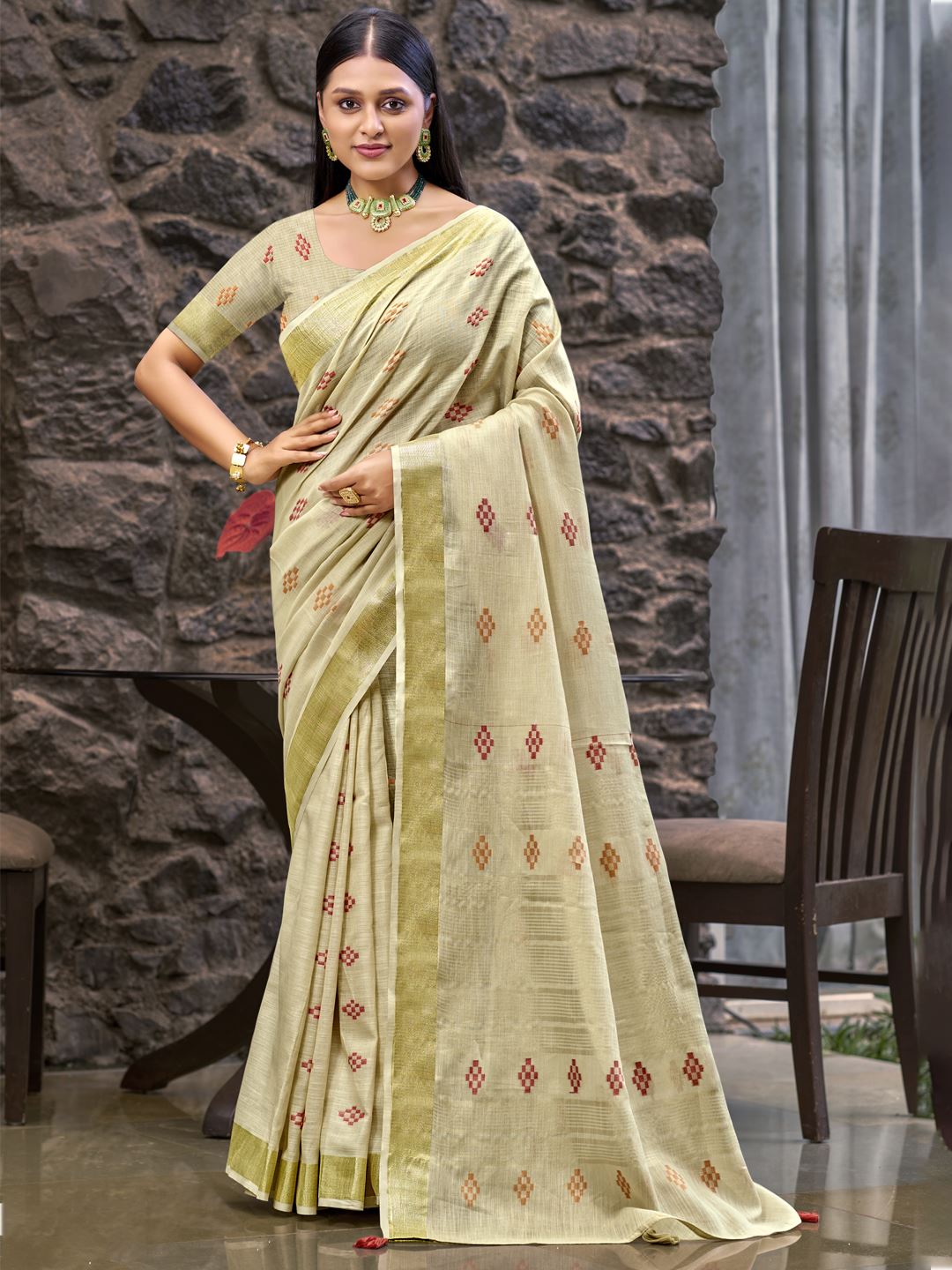 Luxe Cream Colour Soft Linen Saree
