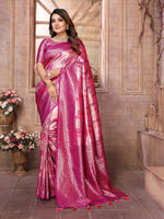 Magenta Banarasi Chaturi Silk Ethnic Saree With Chaturi Woven Designer Work