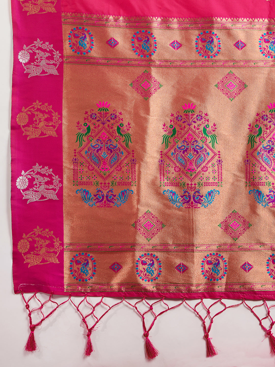 Magenta Banarasi Silk Saree with Silver Butti and Paithani Pallu