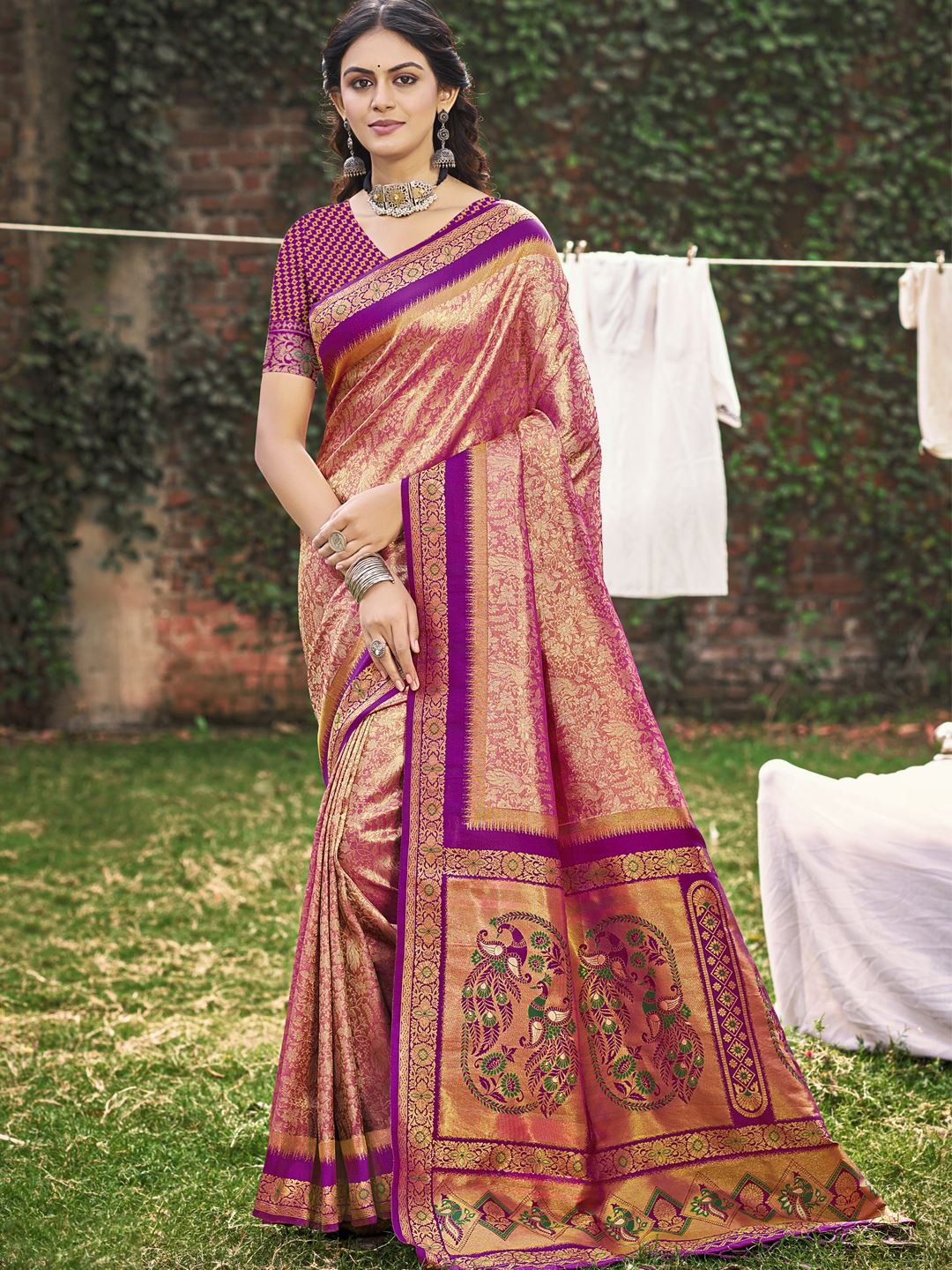 Magenta Banarasi Silk Woven Work Saree