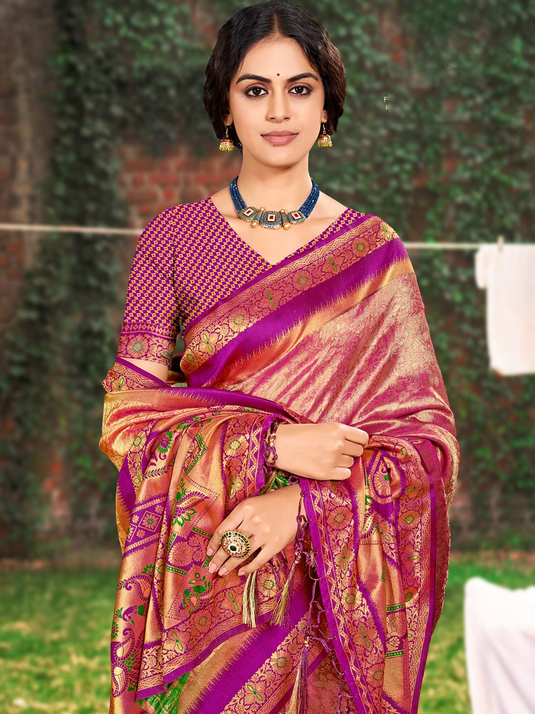 Magenta Banarasi Silk Woven Work Saree