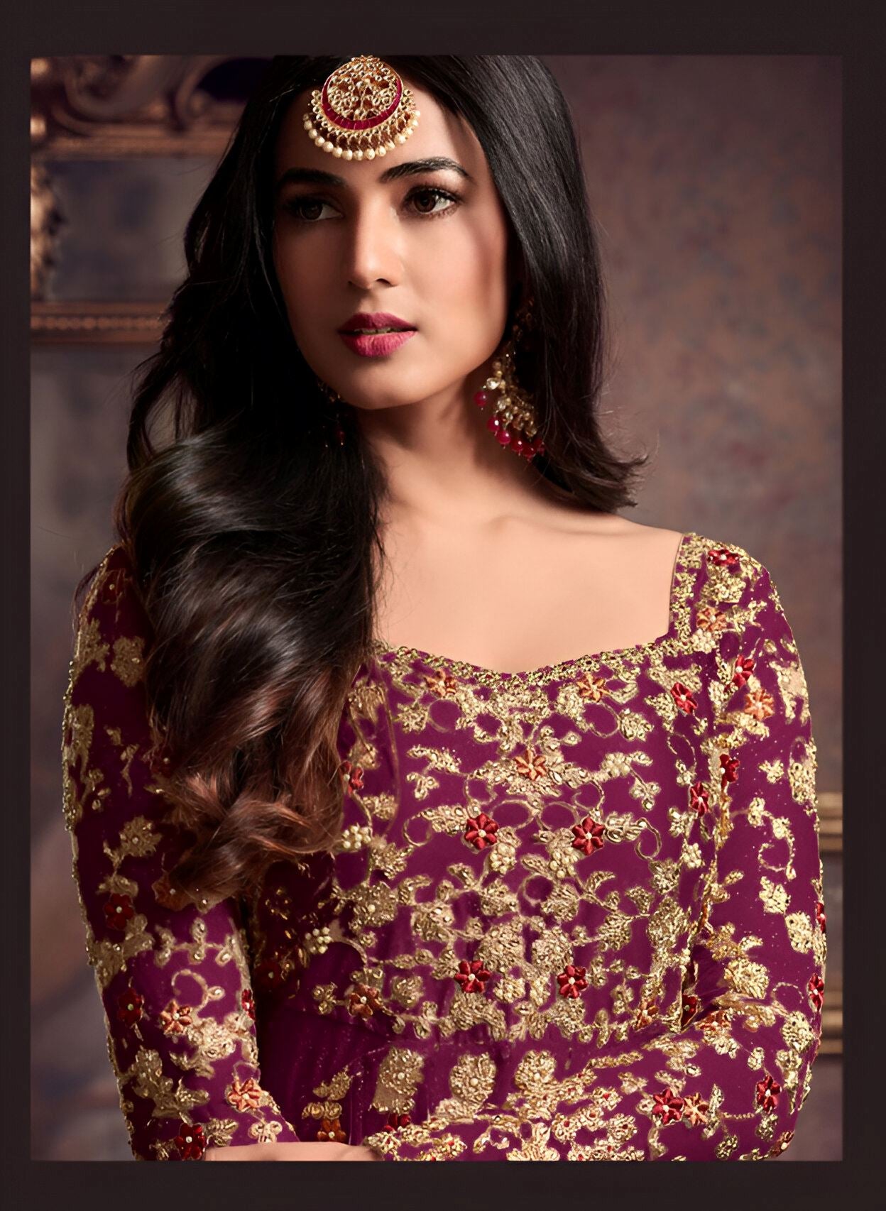 Magenta Heavy Designer Suit With Heavy Embroidery Work