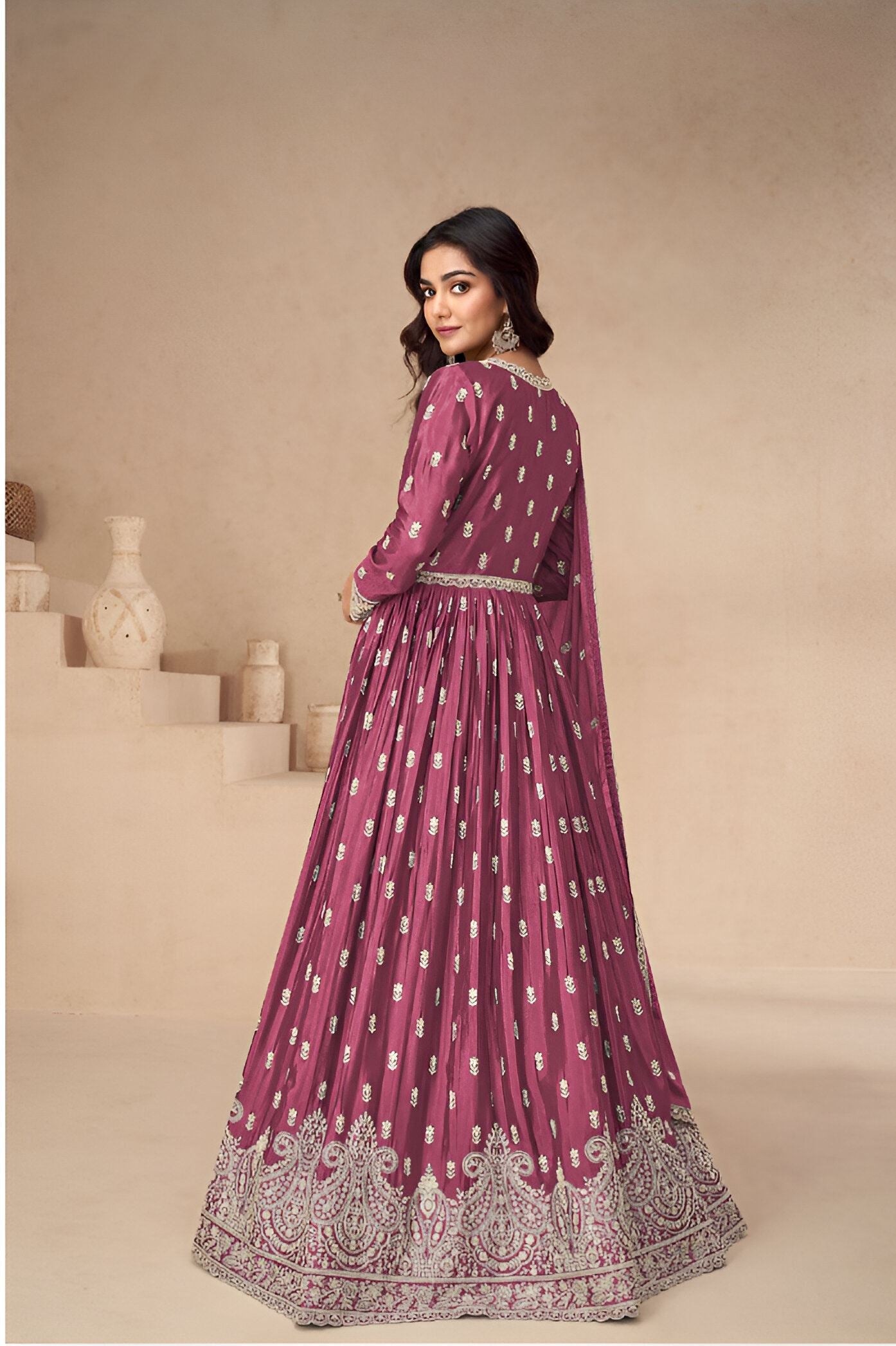 Magenta Heavy Designer Suit With Heavy Embroidery Work