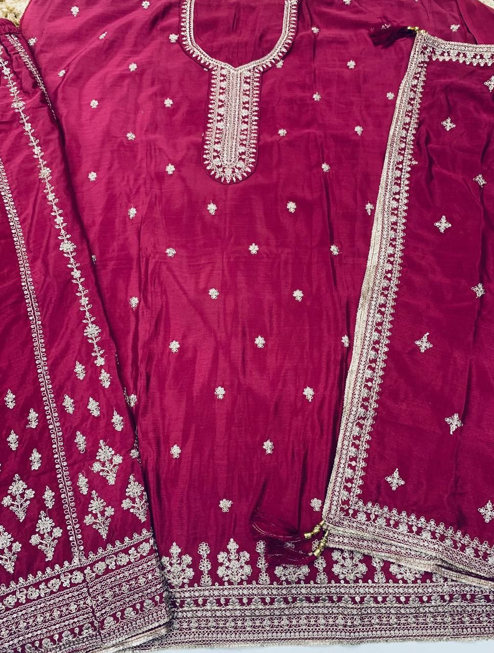 Magenta Heavy Designer Suit With Heavy Embroidery Work