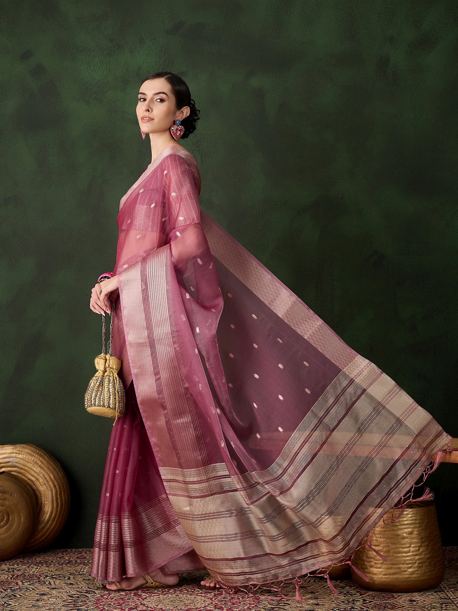 Magenta Khadi Organza Ethnic Woven Designer Saree For Festive Looks