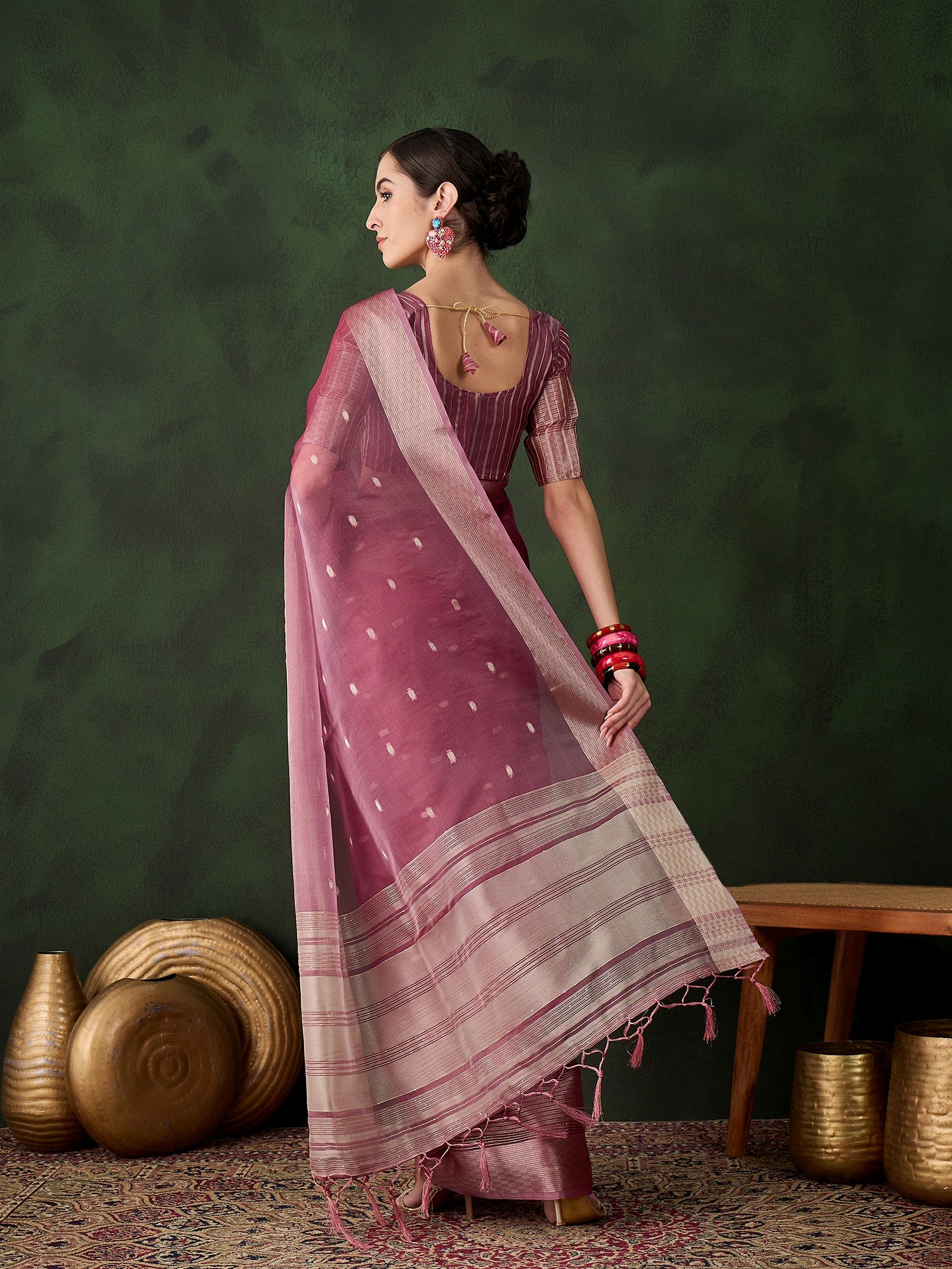 Magenta Khadi Organza Ethnic Woven Designer Saree For Festive Looks