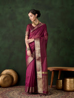 Magenta Khadi Organza Woven Jacquard Designer Traditional Festive Wear Saree