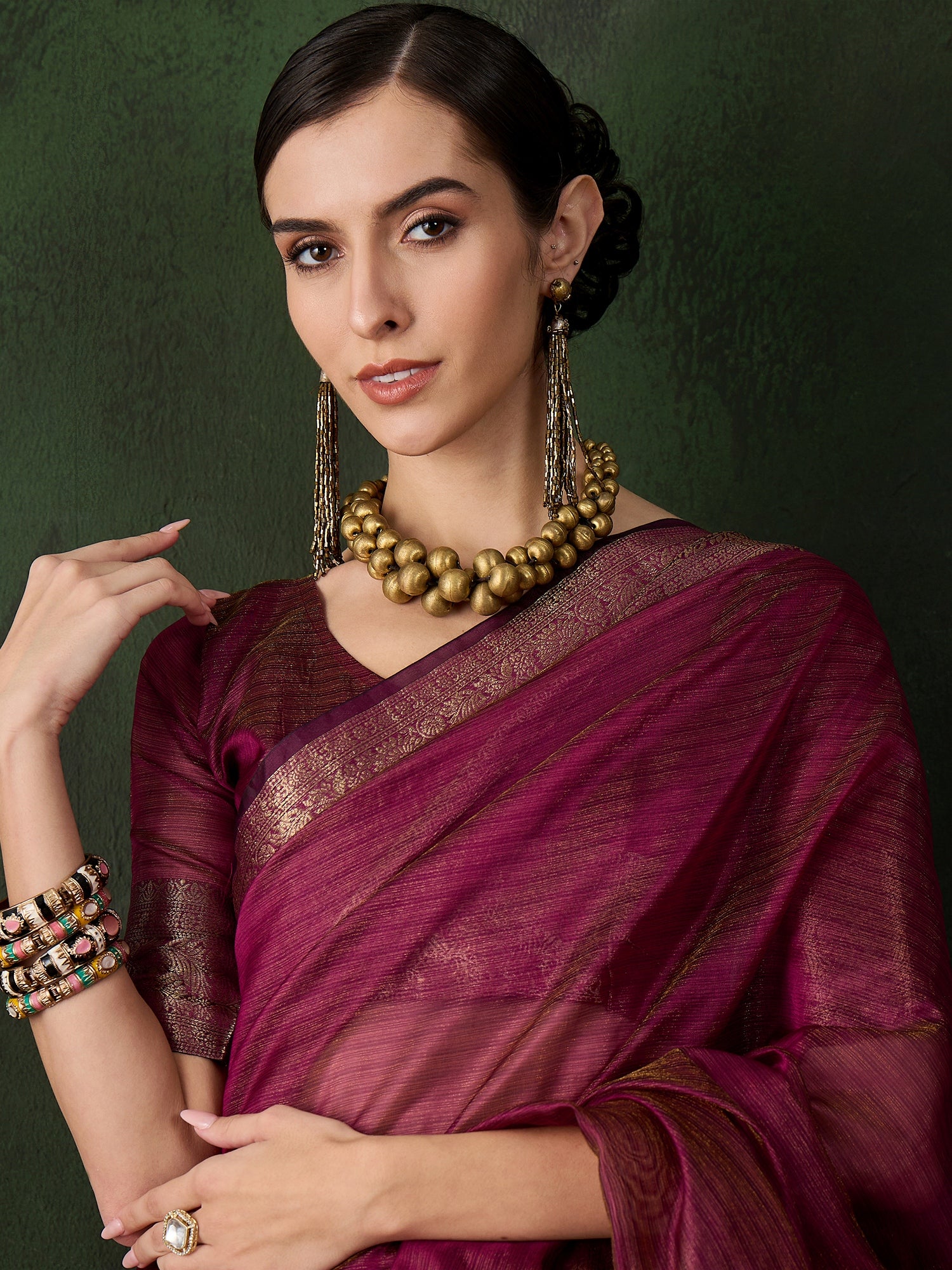 Magenta Khadi Organza Woven Jacquard Designer Traditional Festive Wear Saree