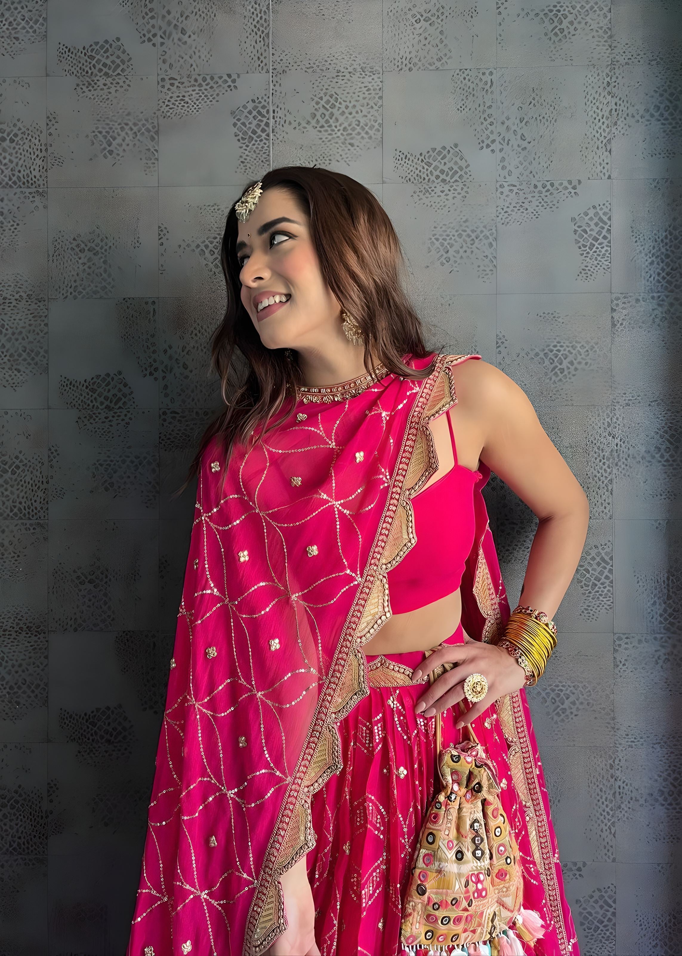 Magenta Lehenga Choli With Thread and Embroidery Work