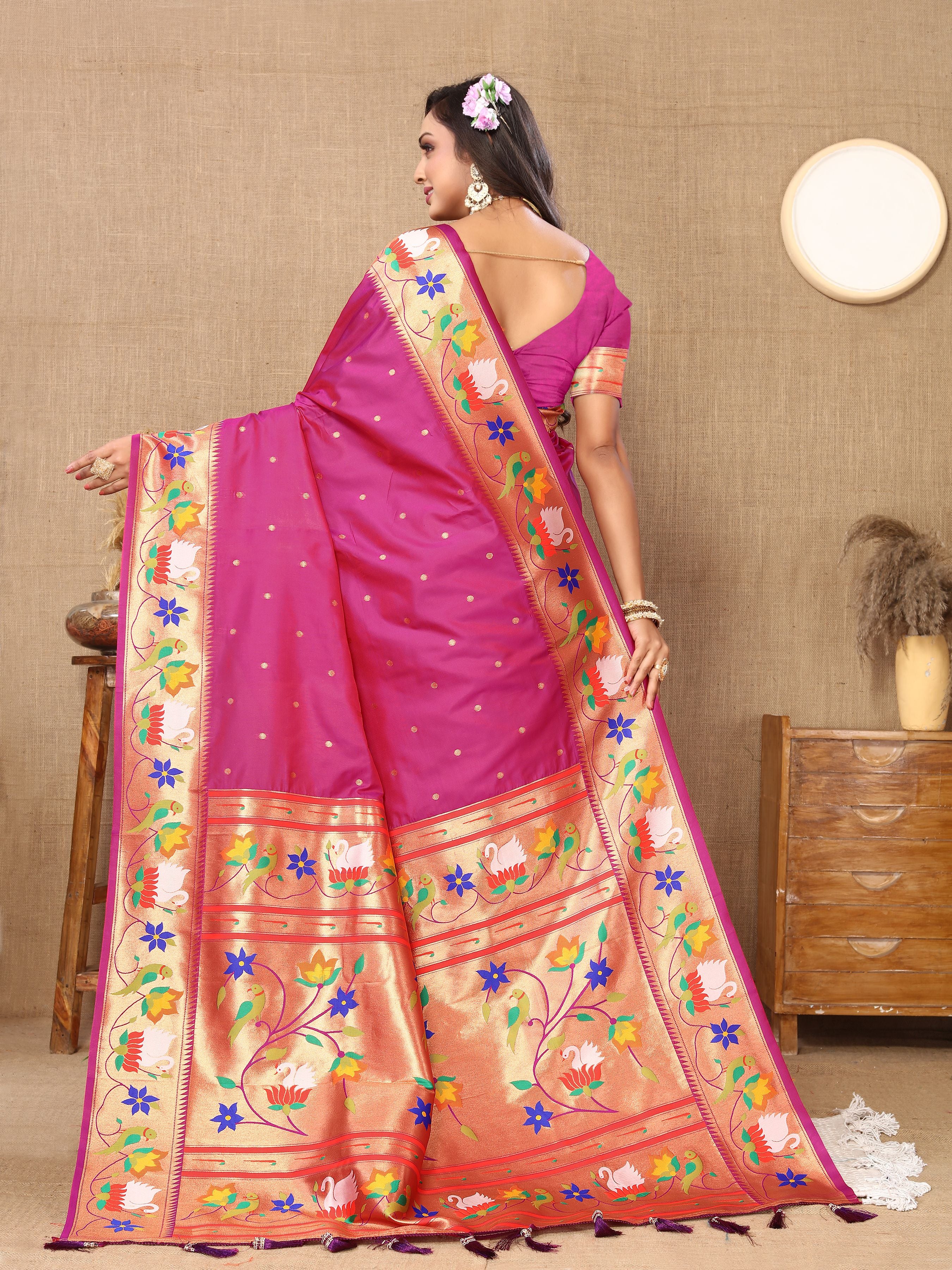 Magenta Paithani Silk Woven Meenakari Paithani Designer Saree