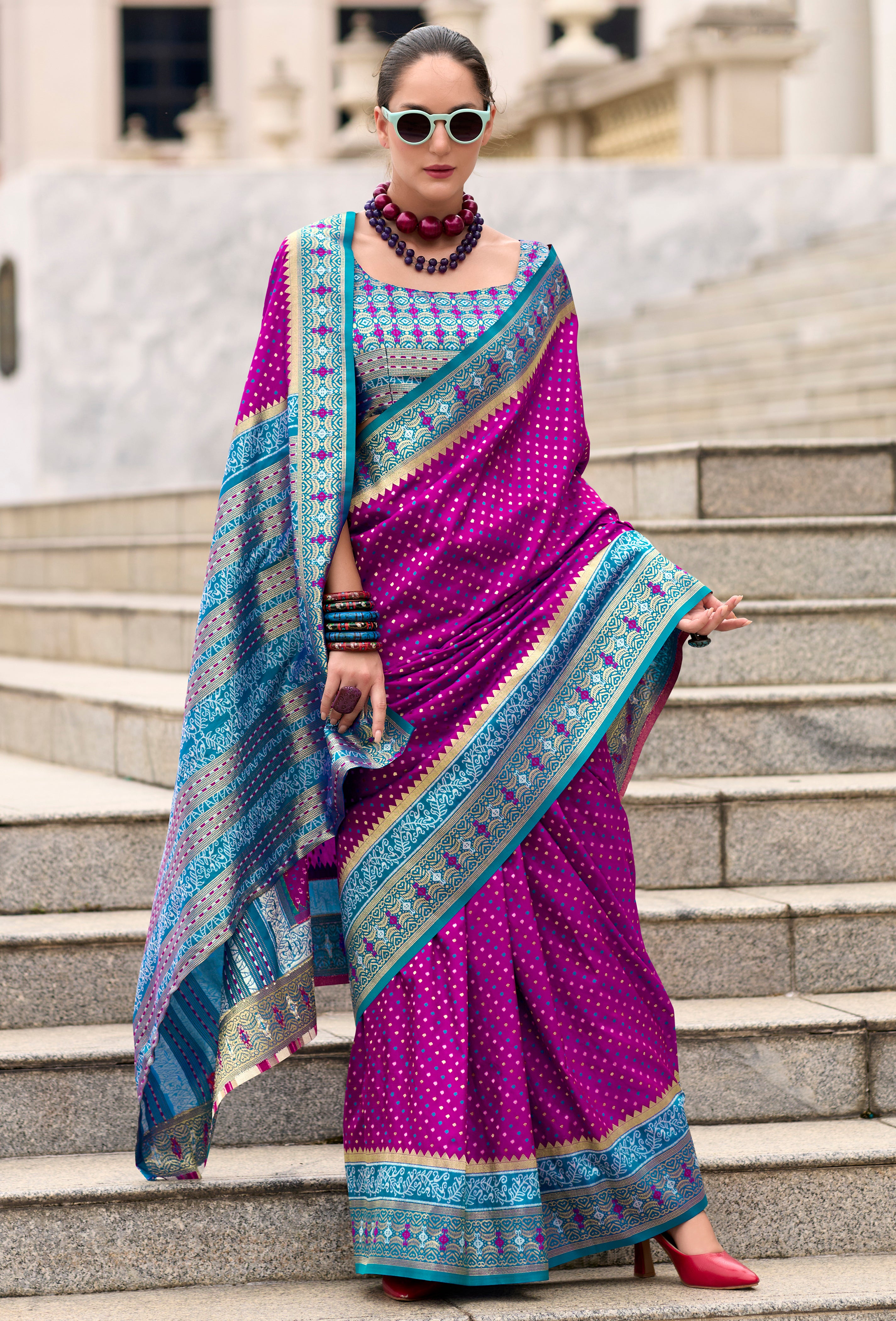 Magenta Pure Soft Banarasi Silk Saree With Jacquard Woven Work