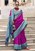 Magenta Pure Soft Banarasi Silk Saree With Jacquard Woven Work