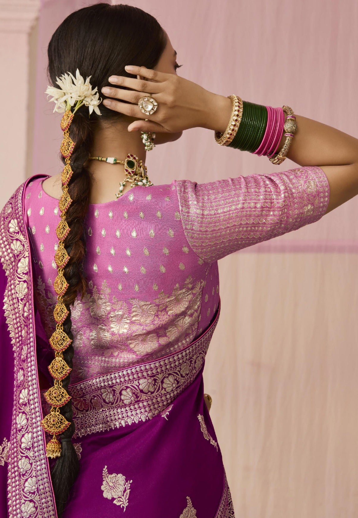 Magenta Saree With Jacquard Woven Work