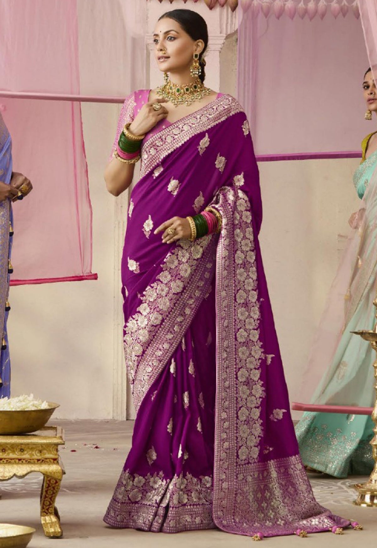 Magenta Saree With Jacquard Woven Work
