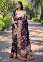 Magenta Satin Saree With Woven Work